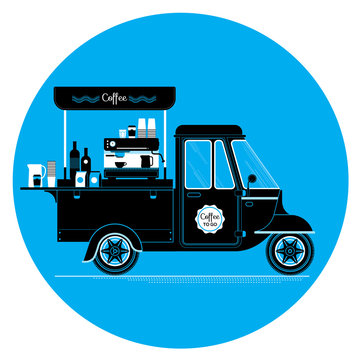 ..Creative detailed vector coffee street truck, three colours de