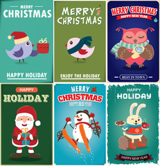 Vintage Christmas poster design set