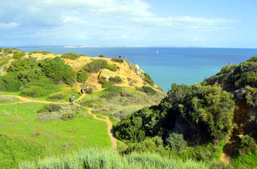 Ponta Da Piedade, Algarve, Portugal - October 28, 2015 : Tourists enjoying a walk on the paths on...