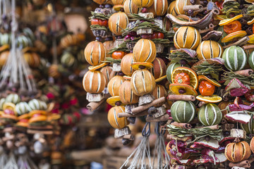 Christmas decorations made with dried fruits. Christmas garland,