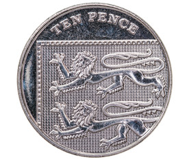 British 10p piece isolated on white (with clipping path)