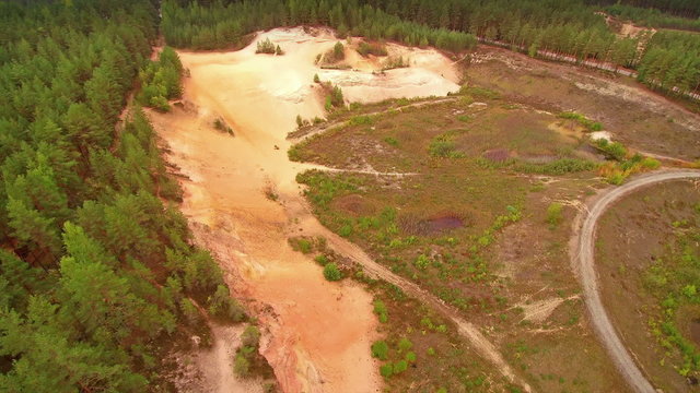Aerial look of the wide and large sand quarry arae in Piusa Estonia. 