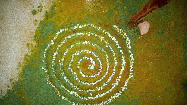 The witchs spell circle in the yard of the building in Piusa Estonia
