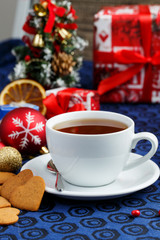 Tea party with gingerbread cookies on Christmas Eve.