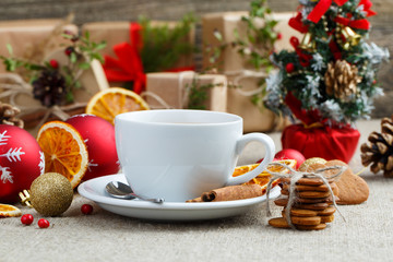 Tea party with gingerbread cookies on Christmas Eve.