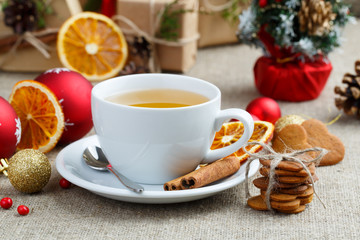 Tea party with gingerbread cookies on Christmas Eve.