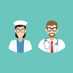 Obraz premium Nurse and doctor. Vector portraits, user icons. Caucasian adult man and woman. Professionals, hospital personnel, career.