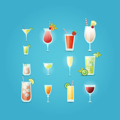 Set of colorful alcohol coktails. 