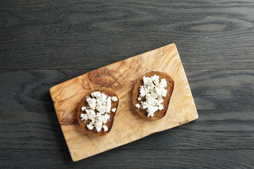 rye bread grated with garlic and ricotta cheese