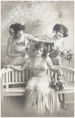 old photo  of  three young women