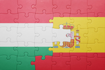 puzzle with the national flag of spain and hungary