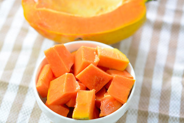 Closeup view of papaya fruit.