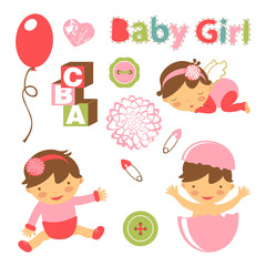 Colorful collection of baby girl announcement graphic elements