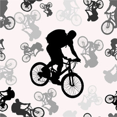 Vector seamless pattern with bikers silhouettes