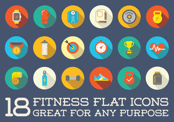 Set of Vector Fitness Aerobics Gym Elements and Fitness Icons Illustration can be used as Logo or Icon in premium quality Flat Icons Style