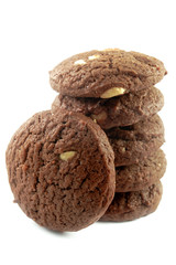 Dark chocolate cookies and white chocolate chip on white background