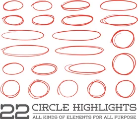 Tuinposter Red Hand Drawn Circles Rounds Bubbles Set Collection in Vector © ckybe