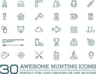 Set of Vector Hunting Camping Sport Elements Illustration can be used as Logo or Icon in premium quality