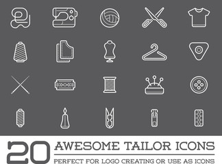 Set of Vector Tailoring Tailor Sew Elements and Sewing Knitting Illustration can be used as Logo or Icon in premium quality