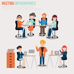 People working in the co-working space infographics elements.ill