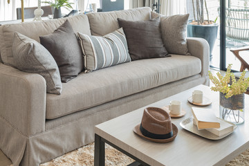 modern living room with pillows on sofa