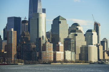 View of the Downtown Manhattan skyline from across the Hudson River in New Jersey