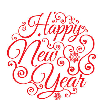 Happy New Year, lettering Greeting Card design circle text frame.Vector illustration.