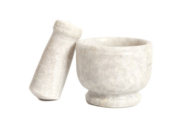 Ceramic mortar and pestle isolated on white background