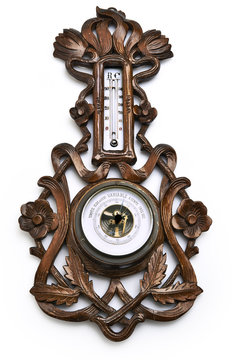 Wooden barometer and thermometer - clipping path