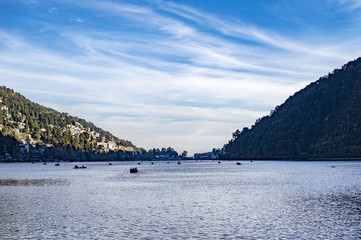 Boating in the lake at hillside