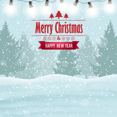 Winter background Christmas card with Christmas lights. 