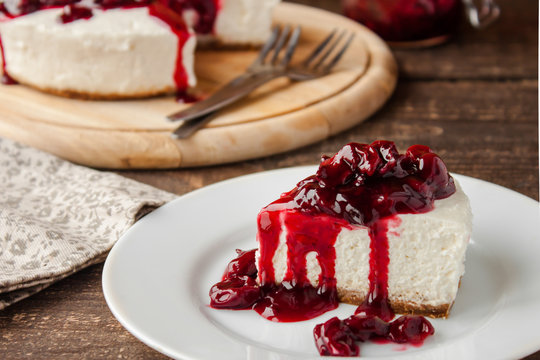 slice of cherry cheesecake