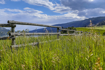 Old Wooden Farm Fence at Scenic Lake Shore