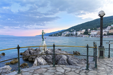 View from the Promenade of Opatija in Istria at evening, Croatia