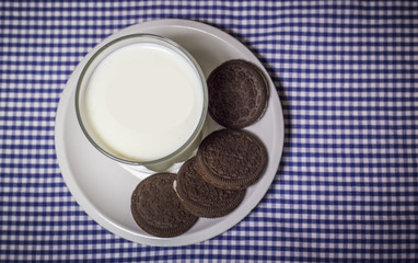 Milk and cookies on a blue and white map