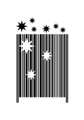 Barcode with white and black eight-pointed stars