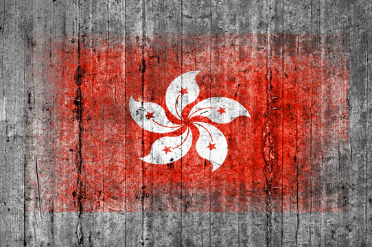 Hong Kong flag painted on background texture gray concrete