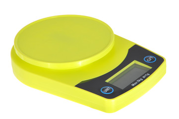 Green electronic digital kitchen scale isolated on white