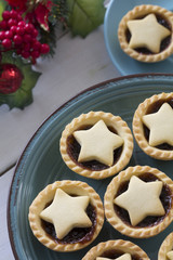 Christmas Fruit Mince on a Plate with Decorations from Above