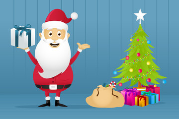 santa by gifts under tree