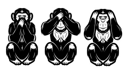 Fototapeta premium set of three monkeys - hear no, see no, do not say
