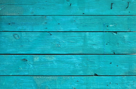 Blue vintage painted wooden panel with horizontal planks