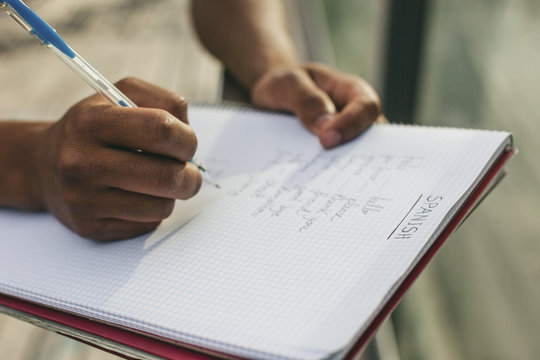 Young Afro-American man studying language