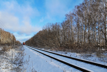 Railroad tracks winter day. Russia.
