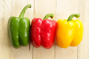 sweet chilli on wooden table.