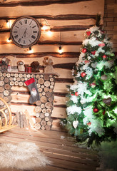 Interior room decorated in Christmas style