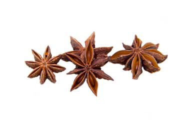 Star anise arranged on a white background