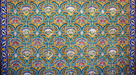 Vintage colorful floral pattern and oriental ornament on the ceramic tiles, Iran