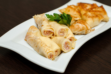 Pancakes with bacon and cheese