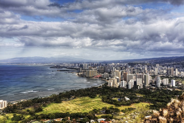 A daytime view over Honolulu in Hawaii
